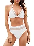 ZAFUL Women's Mesh High Waisted Bikini Sets Sexy Halter Triangle Swimsuits Tummy Control 2 Piece Bathing Suits