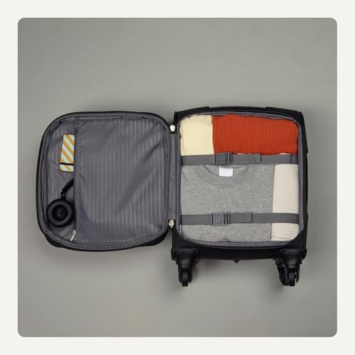 Amazon Basics Luggage, 15" Small Carry-On Softside Suitcase With Wheels, With Four 360-Degree Multi-directional Spinner Wheels, Expandable Space, Zippered Pocket and Straps, Telescopic Handle, Black4