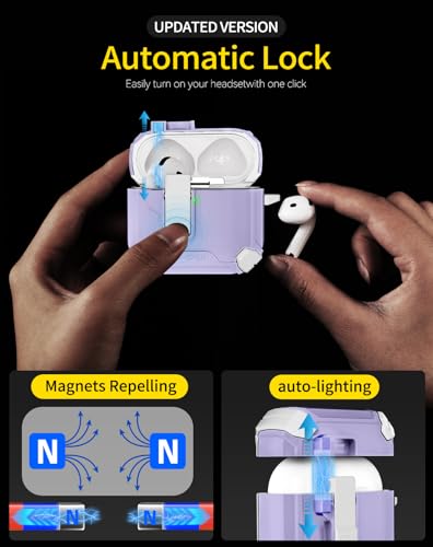 Image of Pohgelan Compatible with AirPods 4 Case (s-Purple) | Magnetic Automatic Lock with Phone Stand & Cleaning Kit,Compatible with Magsafe