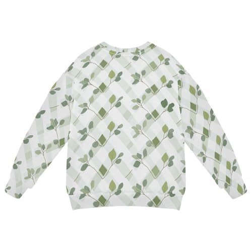 JUNZAN Rhomboid White Green Eucalyptus Kids Boys Pullover Hoodie Crewneck Fall Tops Shirts Sports 4T2