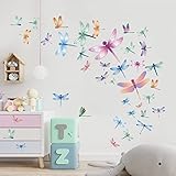 SUPERDANT 47 pcs Dragonfly Wall Sticker Watercolor Dragonfly Vinyl Wall Decals Insect Decor DIY Ornament Party Kidgarden Stickers Art Decor Decals for Girls Bedroom Kids Room Nursery Decorations
