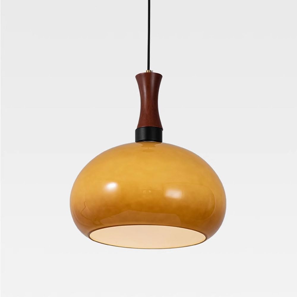 Lampe suspendue jaune en verre noyer, idée cadeau Noël rétro