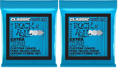 Image of Ernie Ball Extra Slinky Classic Pure Nickel Electric Guitar Strings, 8-38 Gauge (P02255) (Pack of 2)