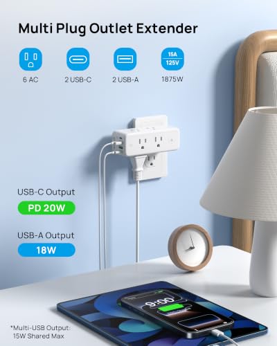 Image of TROND 2 Pack Outlet Extender with 360 Rotating Plug and PD20W USB C Charger