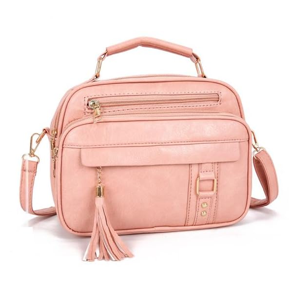 Bolsa Feminina Com Alça Lateral Transversal Faixa de Mão De Couro (Rosa)
