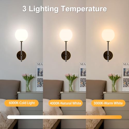 Image of Brown Gold Battery Operated Wall Sconces Set of 2, Rechargeable Wireless Wall Lights with Milky White Frosted Glass, 12 RGB and 3CCT Dimmable, Wall Lamps with Remote for Bedroom Living Room Hallway
