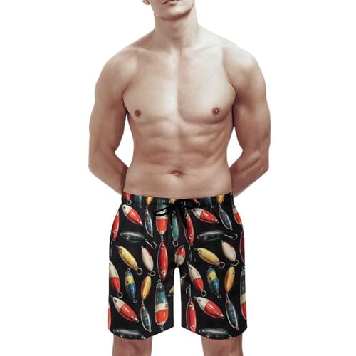 Mens Swim Trunks, Colored Fish Hooks Print Swim Shorts with Mesh Lining Swimwear Bathing Suits Quick Dry2