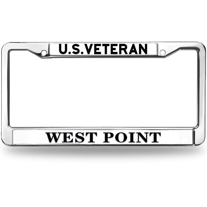 Image of US Veteran West Point License Plate Frame Metal Car Tag Holder Cover | US Veteran West Point License Plate Frame Chrome Metal Car Tag Holder Weatherproof Fit Standard US Auto Truck Accessories