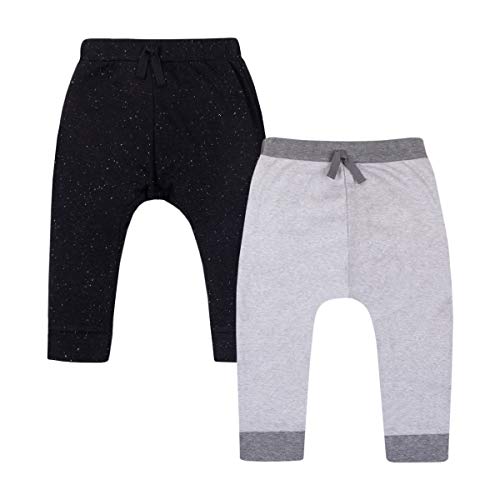 LAMAZE Baby Boys' Super Combed Natural Cotton Pull on Jogger Pants, 2 Pack, Black/Grey, 24 Months