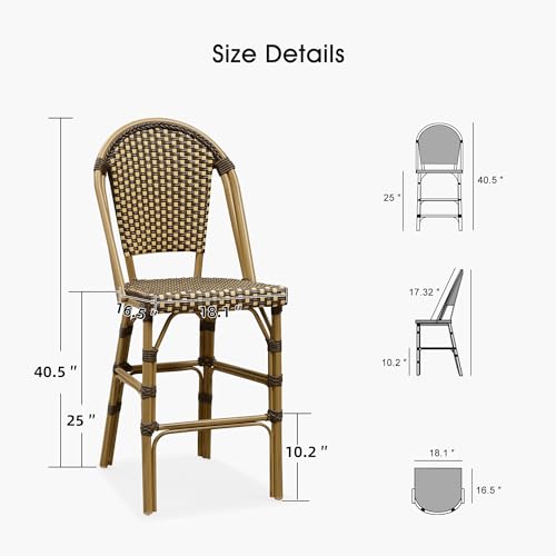 Image of PURPLE LEAF French Counter Height Bar Stool Set of 2 25 inch Bamboo Print Finish Patio Bar Chairs with Back Rattan Bar Chairs French Bistro Set for Kitchen Outdoor Counter Stool Brown
