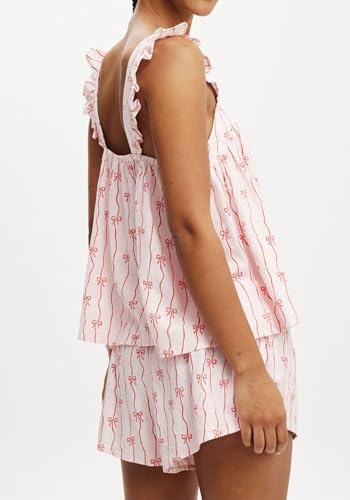 Women’s Y2K 2 Piece Set Bow Striped Sleeveless Pajama Set Ruffle Summer Tank Top Shorts Lounge Sets2