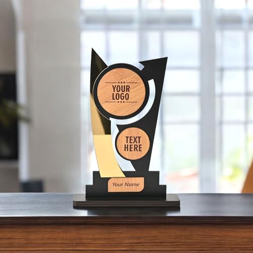 Image of Gift Kya De Customized Wooden Trophy with Golden Acrylic | Personalized Award for Corporate, School Events & Achievements (Inspire Innovation)