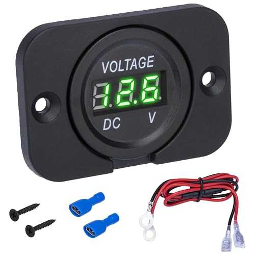 Car Battery Voltage Meter, Waterproof DC 12V 24V Digital Volt Meter, 12v Battery Monitor with LED Digital Display, Round Voltage Gauge for Car Truck RV ATV Boat Marine (Green Light)