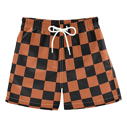 Black Orange Checkered Boys Swim Trunks Buffalo Check Plaid Toddler Beach Board Shorts Baby Summer Bathing Suit 3T