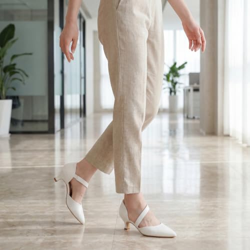 Image of RIBONGZ Kitten Heels for Women Closed Toe Comfortable Low Heels Pointed Toe Sexy Slip on Pumps Bridal Party Dressy Shoes