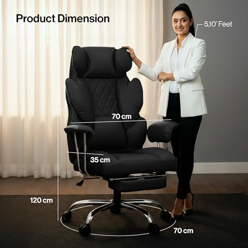 Image of DROGO Ergonomic Office Chair for Work from Home 400LBS, PU Leather Computer Chair for Study with High Back, Cushion Seat, Armrest, Head & Lumbar Support | Gaming Chair with Footrest & Recline (Black)