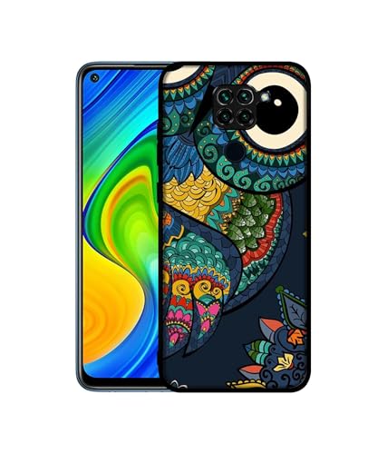 Image of Owl Illustration Design Premium 2D Printed Metal Back Case Cover for Mi Redmi Note 9 4G