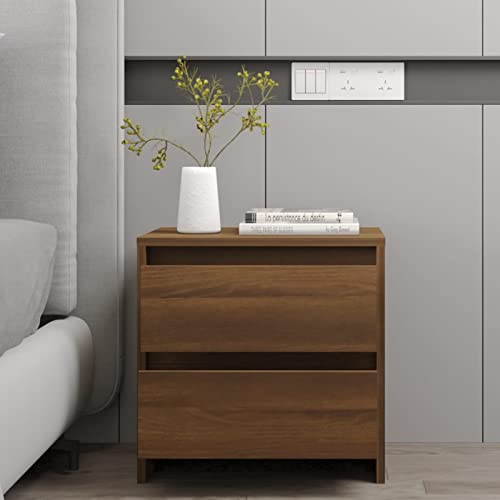 Gecheer Mesitas de Noche con 2 cajones Mesa Auxiliar Mesa para café Muebles Auxiliares de Salon aglomerado Roble marrón 45x34,5x44,5 cm