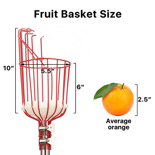 Fruit Picker, 8 Ft Fruit Picker Pole With Large Basket, Length Adjustable Gardening Tools, Picking Peaches, Mango, Apple, Orange, Fruit Catcher For Trees With Metal Long Handle, Extra Carrying Bag #TOP2