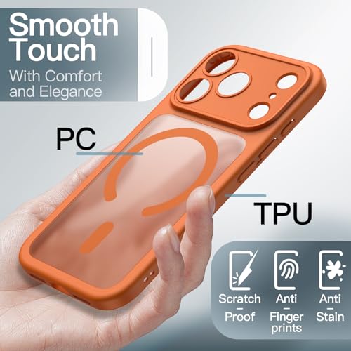 Image of JETech Magnetic Case for iPhone 17 Pro 6.3-Inch Compatible with MagSafe, Camera Lens Full Protection, Translucent Matte Back Slim Minimalist Shockproof Phone Cover (Orange)