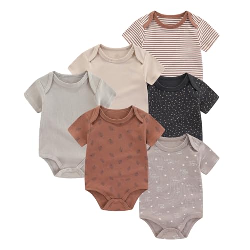 Image of BABYSOLIS 6 Pack Unisex Baby Boy Girl Rompers 0-12months Infant Short Sleeve Bodysuits New Born Soft Cotton One-Piece Clothes