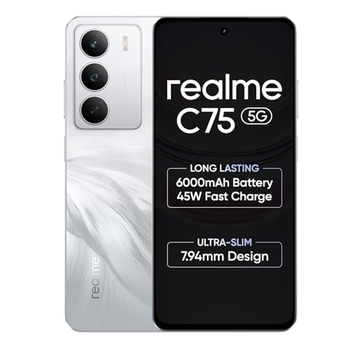 realme C75 Smartphone 6+128GB White, 6.67inch Screen, 120HZ Visio...