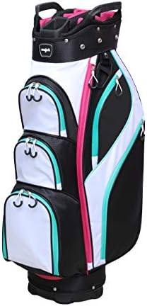 Majek Premium Ladies Black White Teal Pink Golf Bag 9.5 inch 14-Way Friendly Separator Top with Putter Sleeve