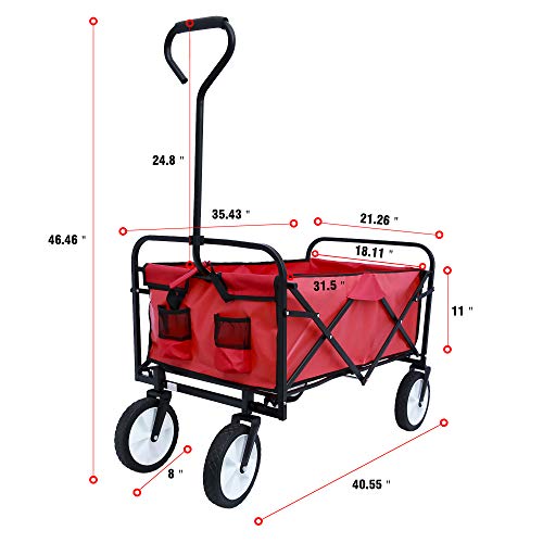 Carretilla Plegable Portátil de Jardín Resistente, con Ruedas de Goma de 8", Porta Vasos, para Compras y Picnics en Parque, Playa y Camping, Carretilla Utilitaria Plegable al Aire Libre (Rojo) miniatura 2