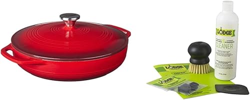 Lodge EC3CC43 - Cacerola cubierta de hierro fundido esmaltado, 3 cuartos de galón, rojo Island Spice y kit de cuidado de cerámica y hierro fundido Lodge EC3CC43 - Cacerola cubierta de hierro fundido esmaltado, 3 cuartos de galón, rojo Island Spice y kit de cuidado de cerámica y hierro fundido