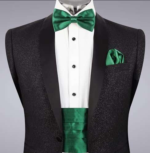 Image of Alizeal Mens Multicolored Silk Solid Cummerbund Bow Tie Set | with Cummerbund Pocket Square Pre-tied Adjustable for Mens Gift