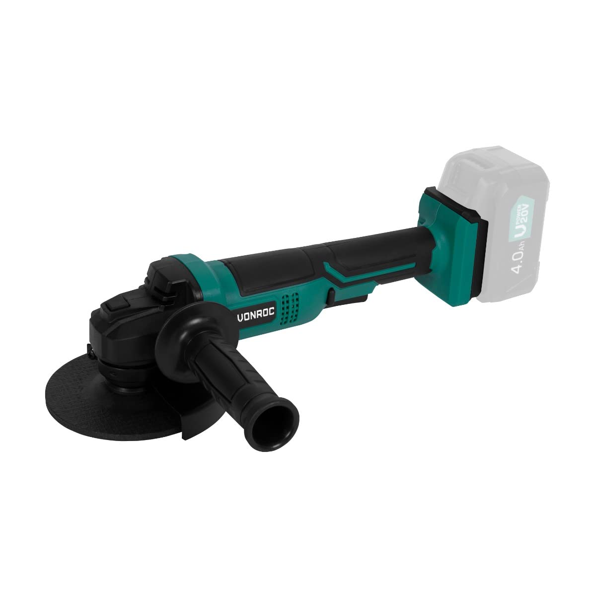 VONROC Amoladora angular inalámbrica - VPower 20V - Ø125mm - Incluye mango lateral y bolsa de herramientas - Excl. batería y cargador rápido