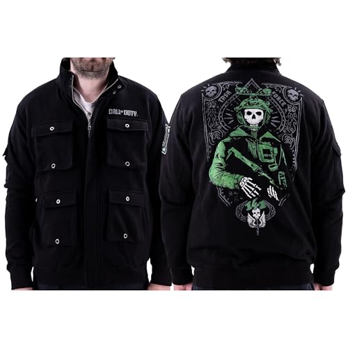 Ripple Junction Call of Duty Men's Military Cargo Full Zip Jacket Ghost Task Force 141 Embroidery Patches Officially Licensed