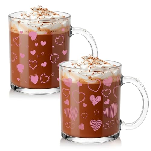 Baderke 2 Pcs Valentine Glass Coffee Mugs with...
