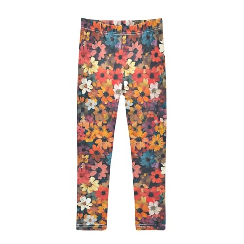 ALAZA Girls' Leggings Children's Yoga Pants Skinny Printed Dance Flower Oil Painting Comfortable 4T