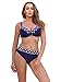 Merry Style Maillot de Bain Femme 2 Pièces Bikini Ensemble Top Soutien-Gorge et Culotte Vêtement Été P63581 (Bleu Foncé/Points, EU (Bonnet 95 D/Bas 46) = FR (110 D/48))