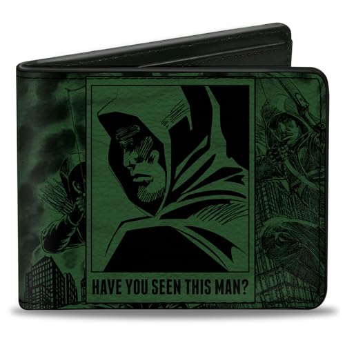 Buckle-Down Men's PU Bifold Wallet Arrow Profile/Poses Have You SEEN This Man Green/Black, Multicolor, 4.0