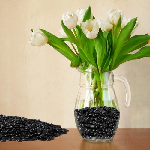 Image of 2.5 lbs Black Pebbles for Indoor Plants, 3 /8 inch Small Rocks for Plants Indoor, Succulent, Bamboo, Vase, Decorative Black River Rocks Pea Gravel, Highly Polished