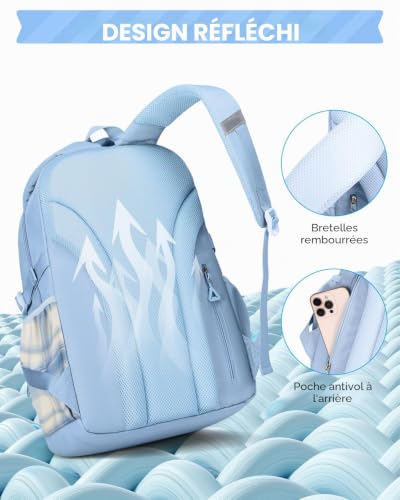Sac à dos filles bleu Amythe avec sac à lunch et trousse