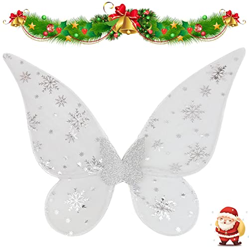 Jayehoze Prinzessin Wings Feenflügel | Schneeflocke-Mädchen-feenhafte Flügel - Schneeflocke-Muster-weißer Schmetterlings-feenhafte Flügel mit Silber-/Goldfarbe Cover