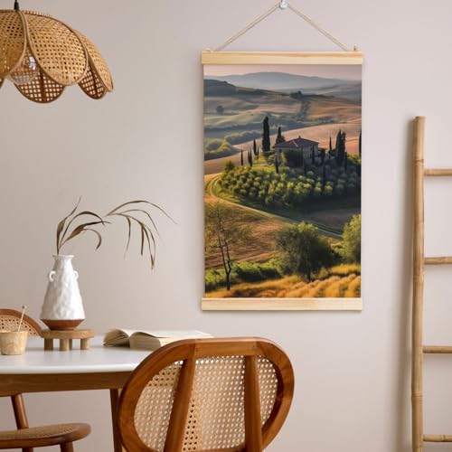 Poster paysage Toscane suspendu en bois 91x61 cm