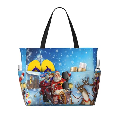 Sac fourre-tout renne du Père Noël grand sac de plage en toile de qualité supérieure