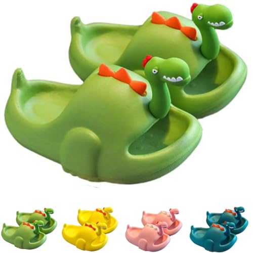 Cute Big Mouth Toddler Little Kids Slide Summer Shower Beach Pool Slippers Dinosaur EVA Open Toe Soft Sandals for Boys Girls (Little Kid 12.5-13.5(195mm), Green)