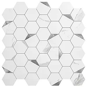 Art3d 6-Sheet Peel and Stick Backsplash for Kitchen Decor, Self-Adhesive Tile Hexagon Mosaic Tiles