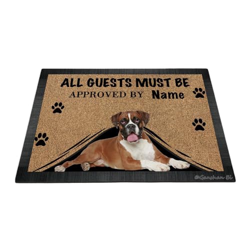 Ganshan Bi Funny Boxer Dog Welcome Doormat All Guests Must Be Approved Decor Floor Mat Custom Door Mat Home Decor Gift for Dog Lover 23.6