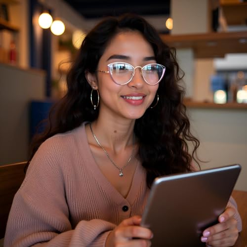 Image of HJSTES Blue Light Blocking Glasses Women Trendy Cat Eye Metal Frame Computer Reading Eyewear(Purple Frame)