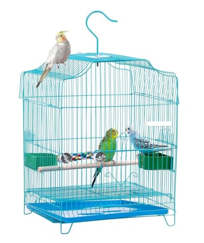トリカゴ 鳥かご トラベルバードケージ小鳥スターターインコラブバードオウムフィンチカナリア用取り外し可能なプラスチックトレイ 鳥籠 オカメインコ ケージ(Blue)