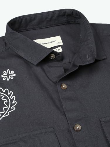 Image of Thomas Scott Men's | Embroidered Printed | Half Sleeve | Regular Fit | 100% Cotton | Double Pocket | Spread Collar | Casual Shirt