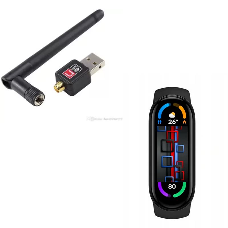 lapras Combo Pack of 2 Items - M6 Smart Fitness Band with Many Features Like Steps Counter, Calorie Counter etc, WiFi-Antenna (1 Year Warranty)