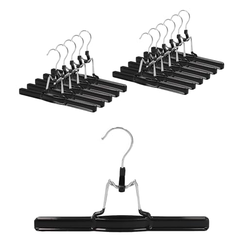 12 x Hosenbügel Klemmbügel schwarz VonBueren | Hosenspanner aus Metall | Kleiderbügel für Hosen | rutschfest | mit drehbarem Haken