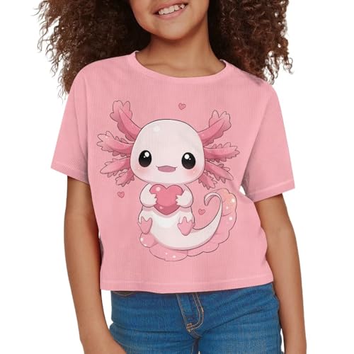 Image of Girls Fashion Crewneck Tee Shirts Casual Short Sleeve Crop Top Summer Outfits 5-14 Years Old